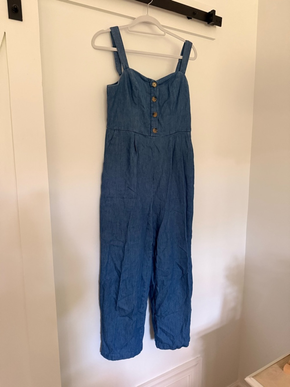 Old Navy Chambray Jumpsuit | Smocked Back | Button Front | Wide Leg | Medium